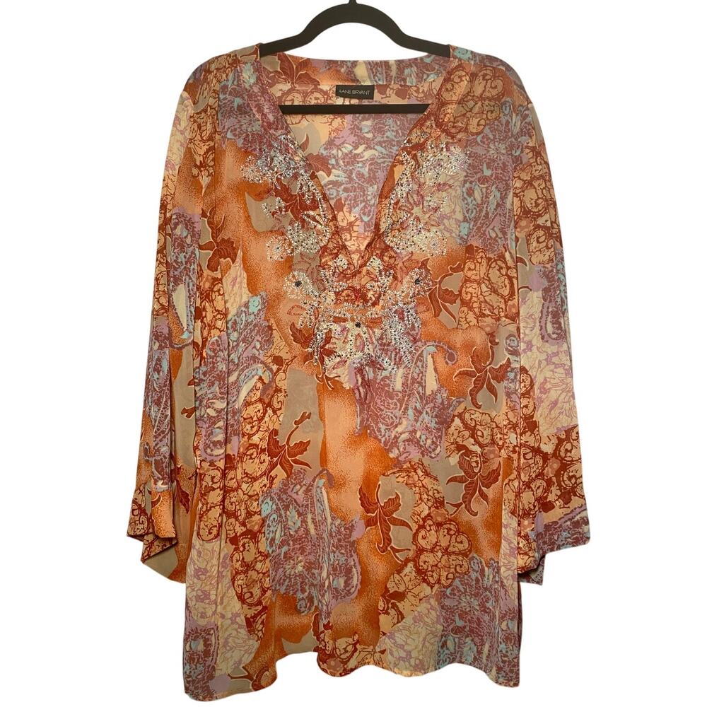 Lane Bryant - Women's Multi-Color Half Sleeve Sheer Blouse M